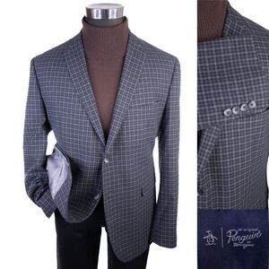 Penguin Munsingwear 44R Blazer Sport Coat Check Gray Cotton - Wool Blend Jacket